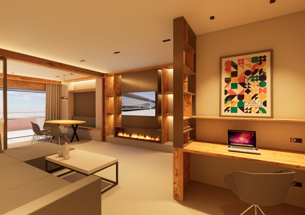 Project 2313, Verbier — living room and study corner